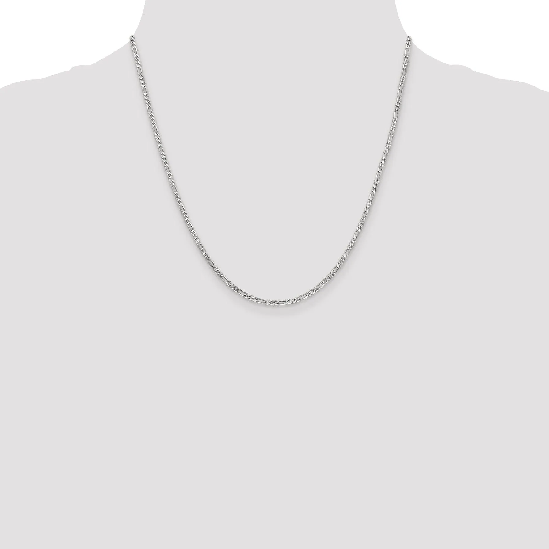 14k White Gold 2.4 MM Flat Figaro Chain