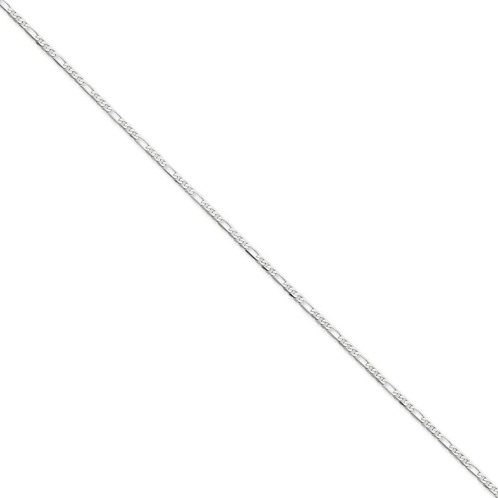 14k White Gold 2.4 MM Flat Figaro Chain