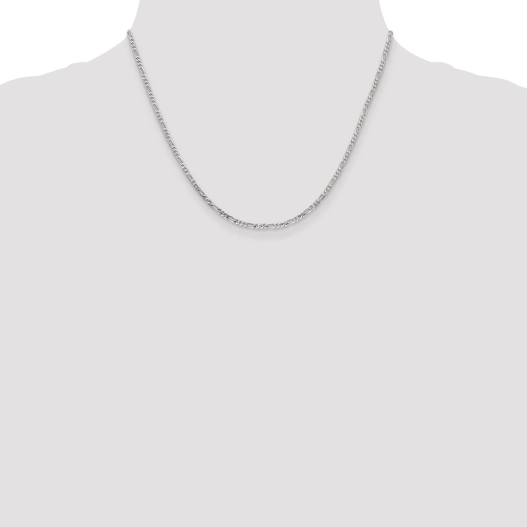 14k White Gold 2.4 MM Flat Figaro Chain