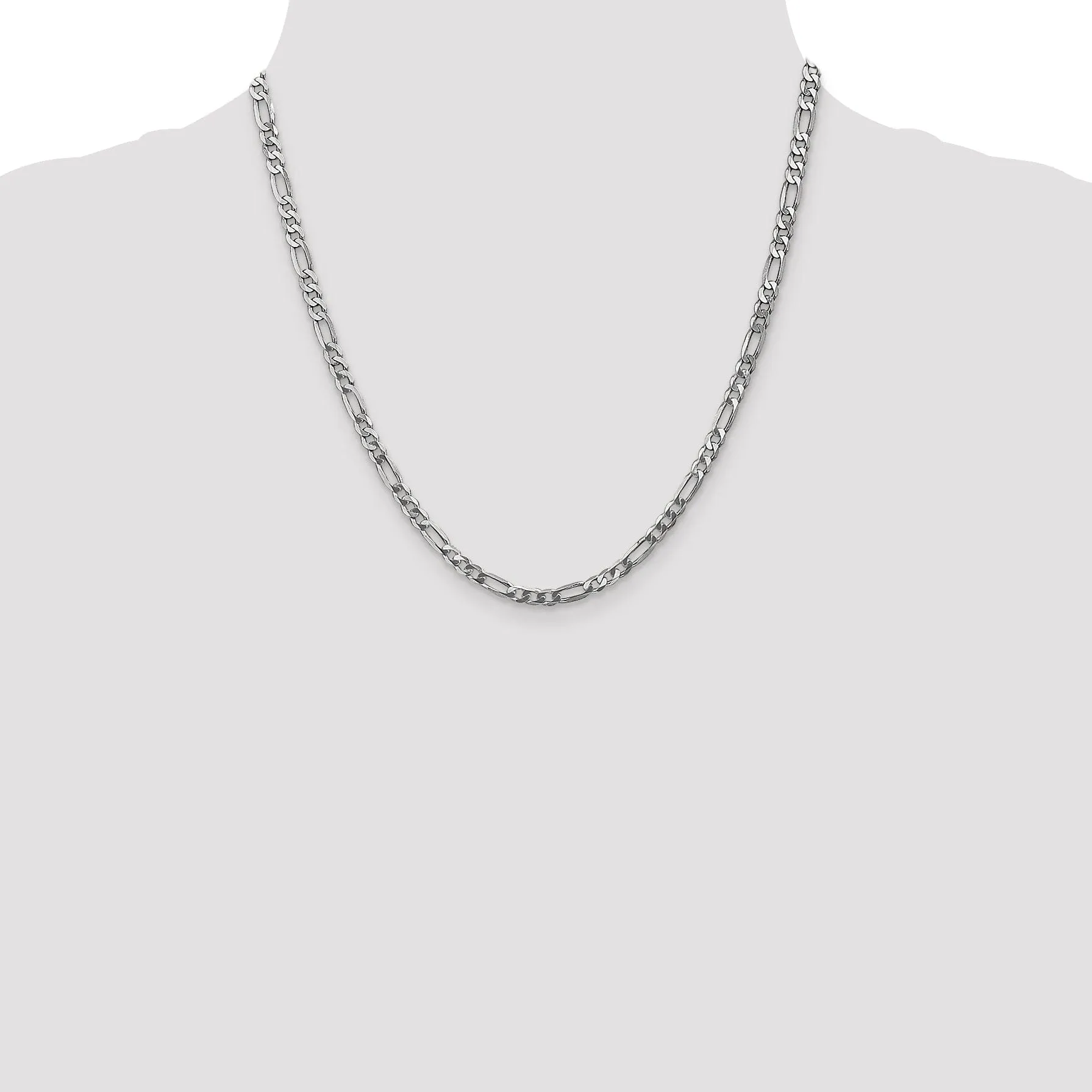 14k White Gold 4.0mm Flat Figaro Chain