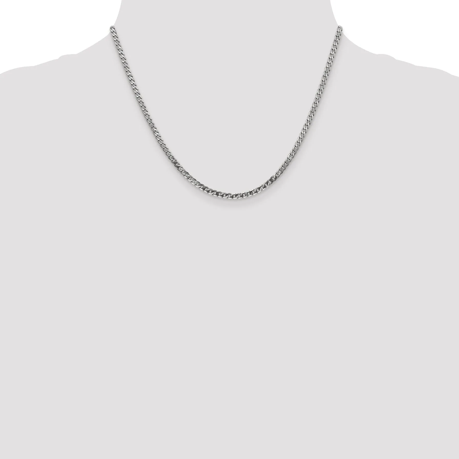 14k White Gold Polished 2.90mm Flat Curb Chain