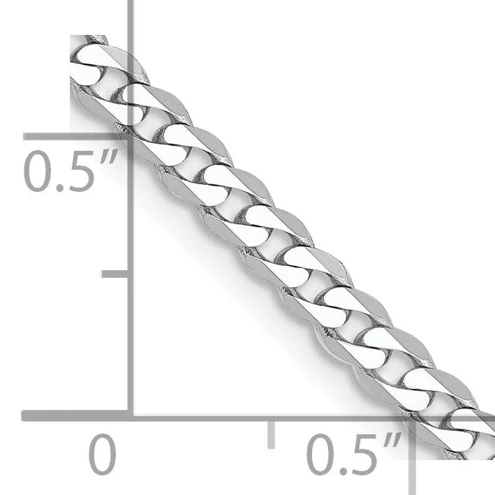 14k White Gold Polished 2.90mm Flat Curb Chain