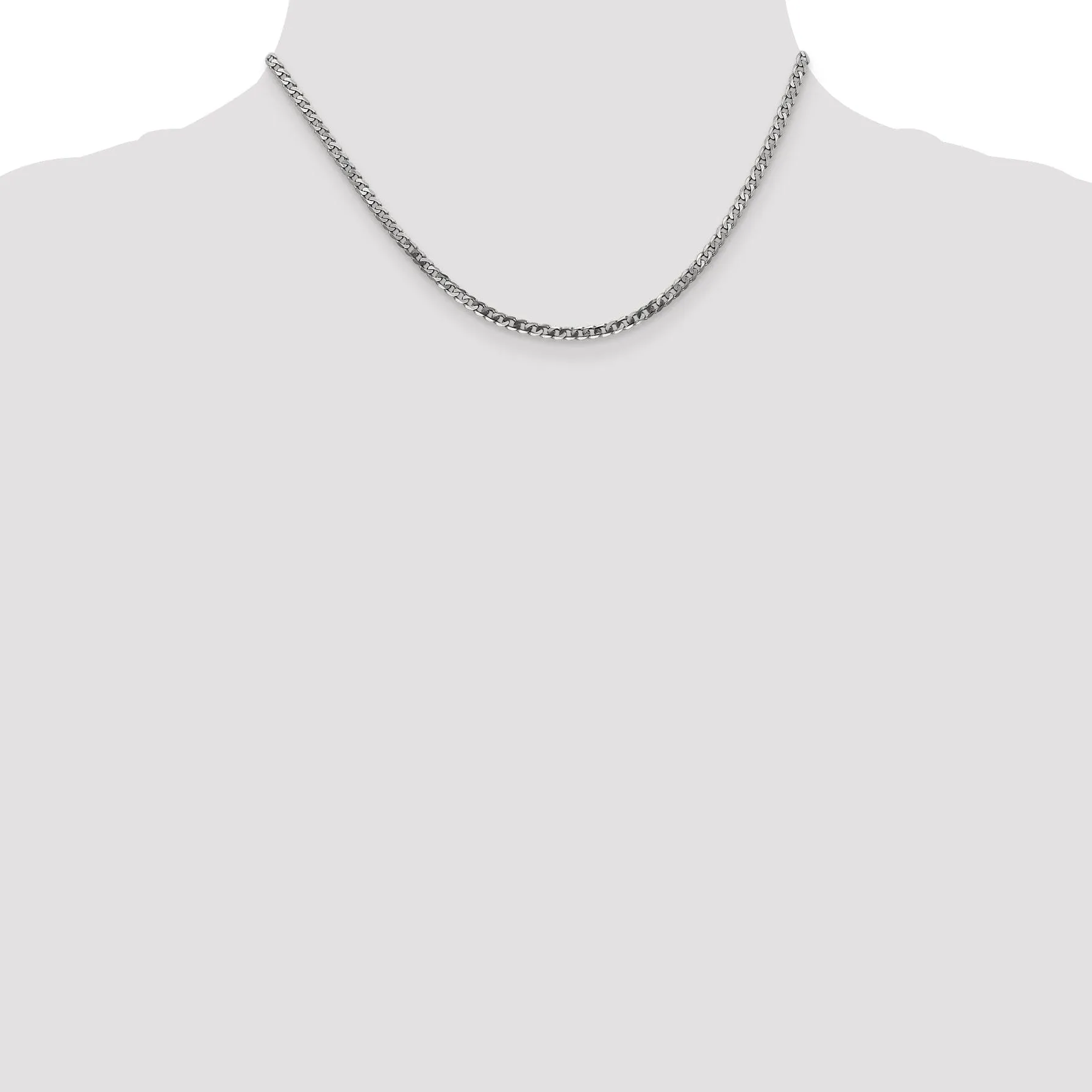 14k White Gold Polished 2.90mm Flat Curb Chain