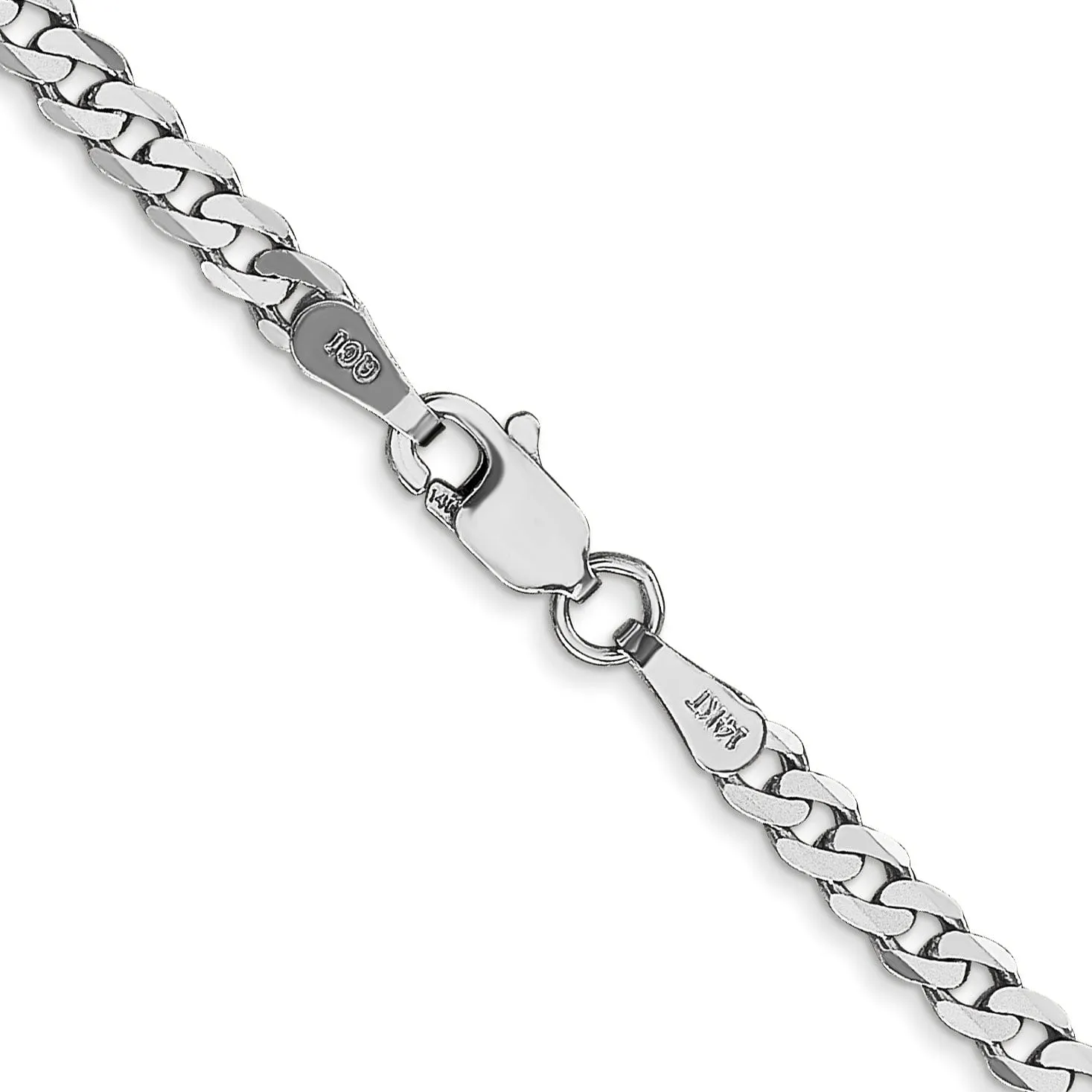 14k White Gold Polished 2.90mm Flat Curb Chain