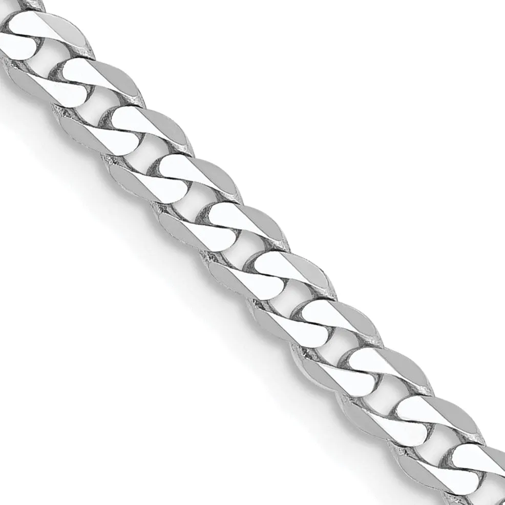14k White Gold Polished 2.90mm Flat Curb Chain