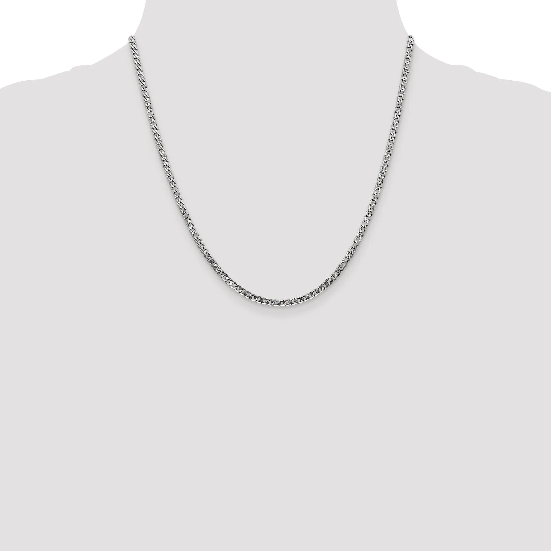 14k White Gold Polished 2.90mm Flat Curb Chain