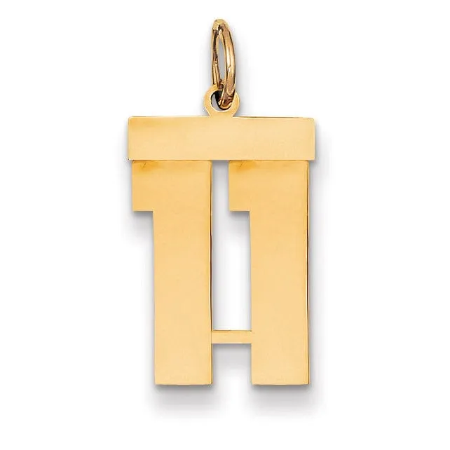 14K Yellow Gold Polished Finish Medium Size Number 11 Charm Pendant