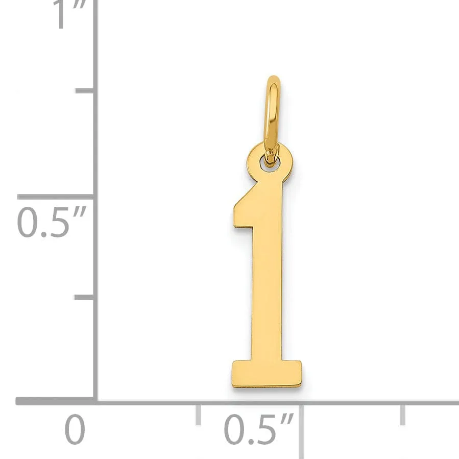 14K Yellow Gold Polished Finish Small Size Elongated Shape Number 1 Charm Pendant