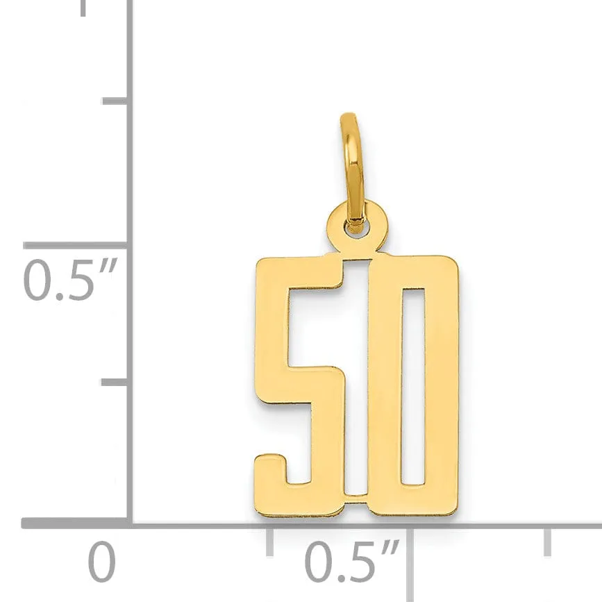 14K Yellow Gold Polished Finish Small Size Elongated Shape Number 50 Charm Pendant