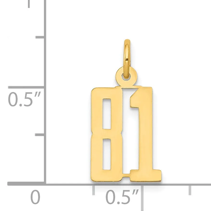 14K Yellow Gold Polished Finish Small Size Elongated Shape Number 81 Charm Pendant
