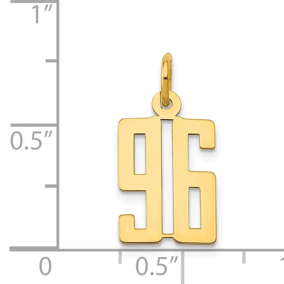 14K Yellow Gold Polished Finish Small Size Elongated Shape Number 96 Charm Pendant