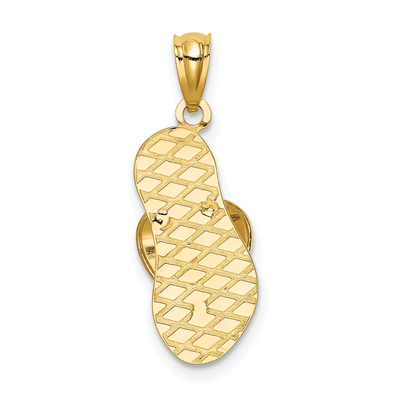 14k Yellow Gold Polished Finish Solid 3-Dimensional Flip Flop Beach Sandle Pendant