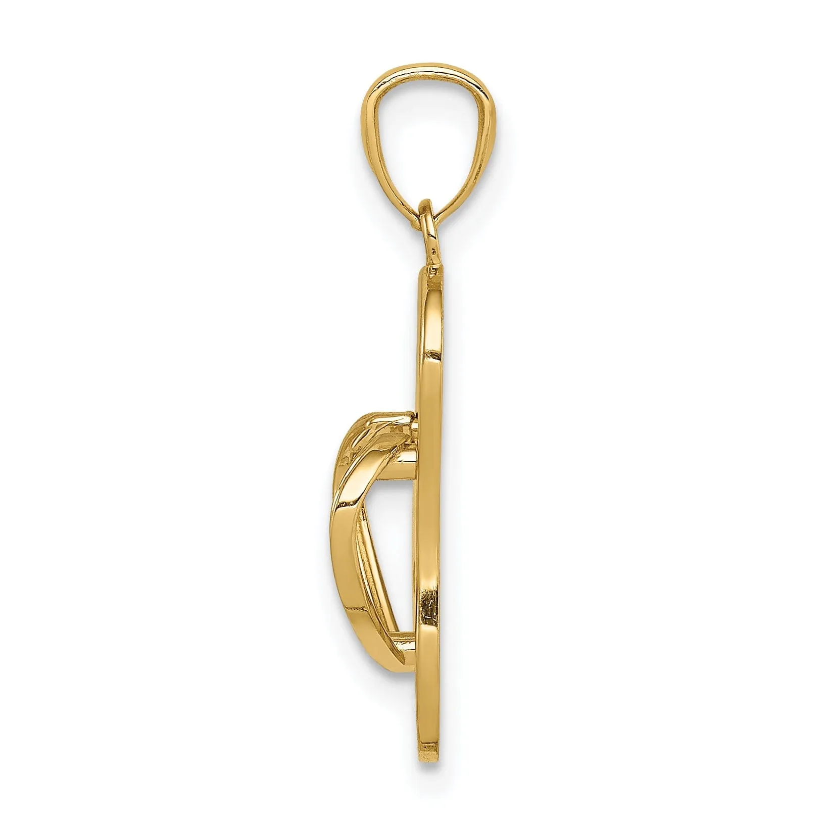 14k Yellow Gold Polished Finish Solid 3-Dimensional Flip Flop Beach Sandle Pendant