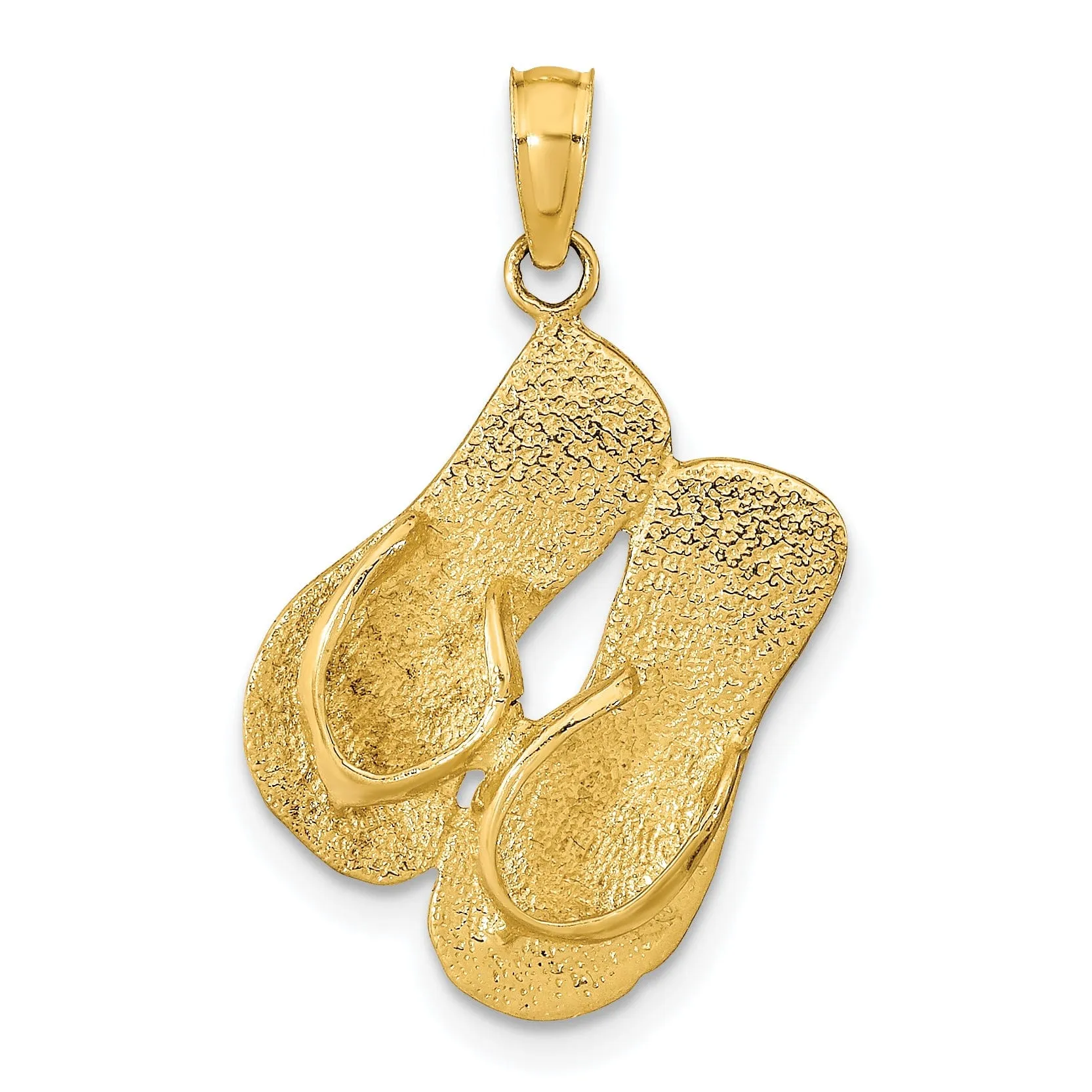 14K Yellow Gold Polished Textured Finish 3-Dimensional KEY WEST Banner Reversible Flip Flop Sandle Charm Pendant