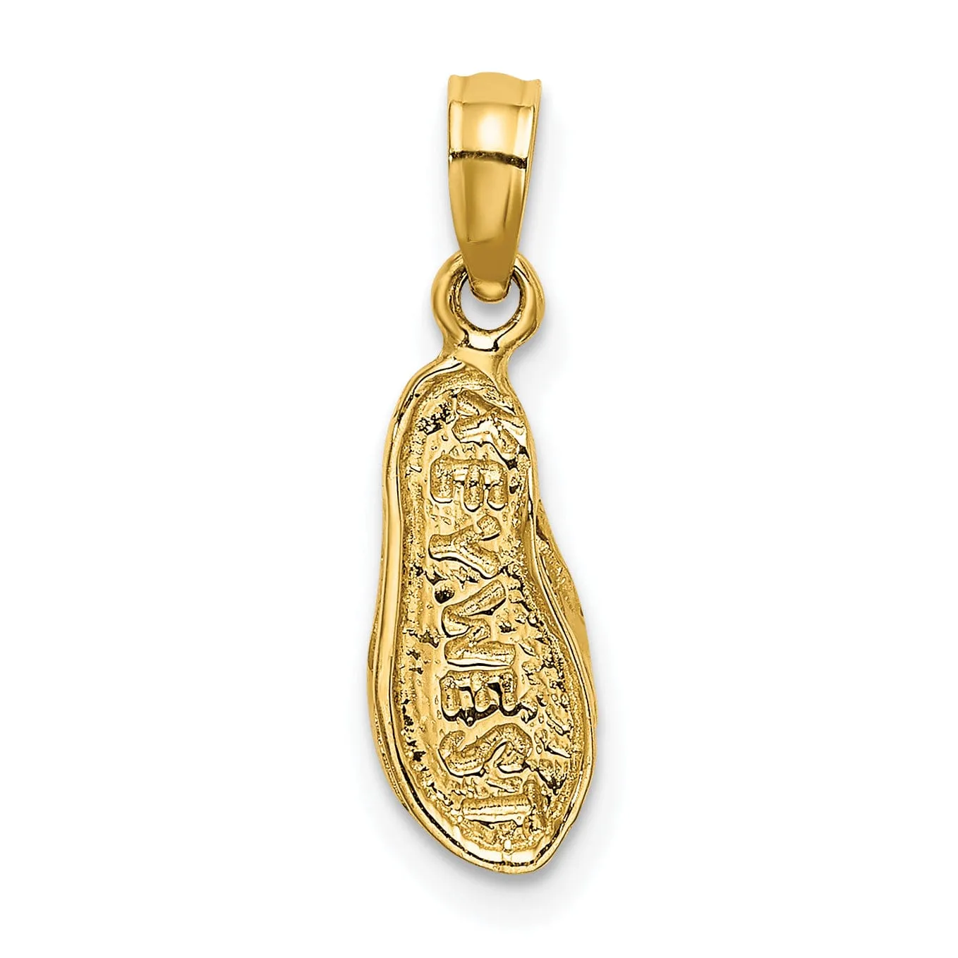 14K Yellow Gold Polished Textured Finish 3-Dimensional Reversible KEY WEST Bannner Flip Flop Sandle Charm Pendant