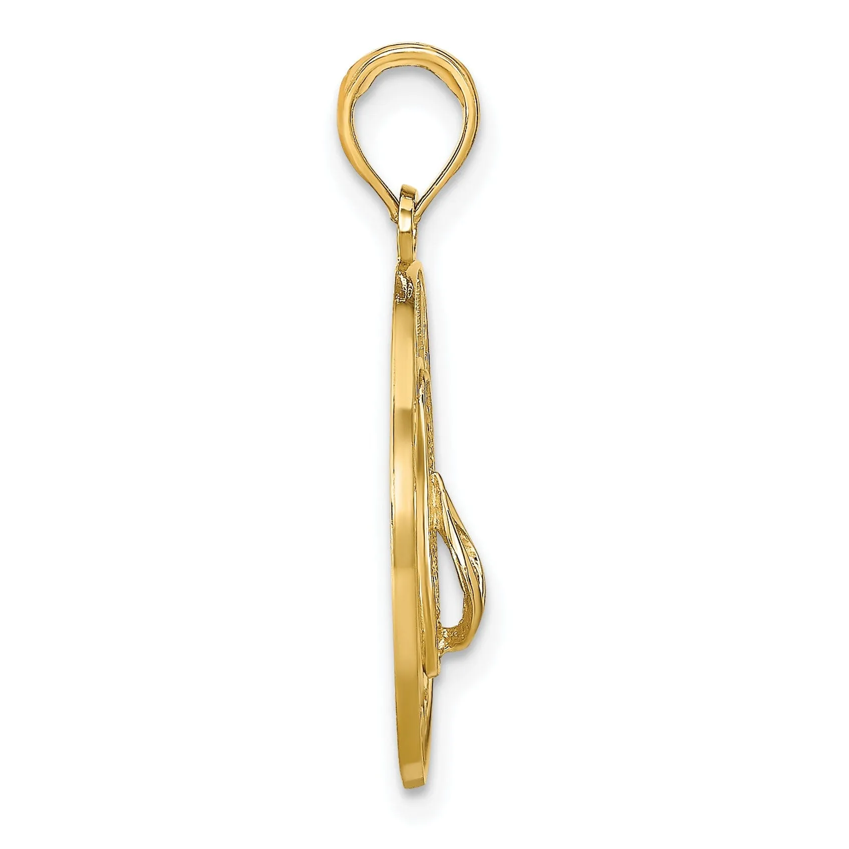 14K Yellow Gold Polished Textured Finish KEY WEST with Flip-Flop Sandle in Circle Design Charm Pendant