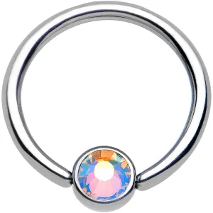 16 Gauge 3/8 Aurora Gem Disc Stainless Steel BCR Captive Ring