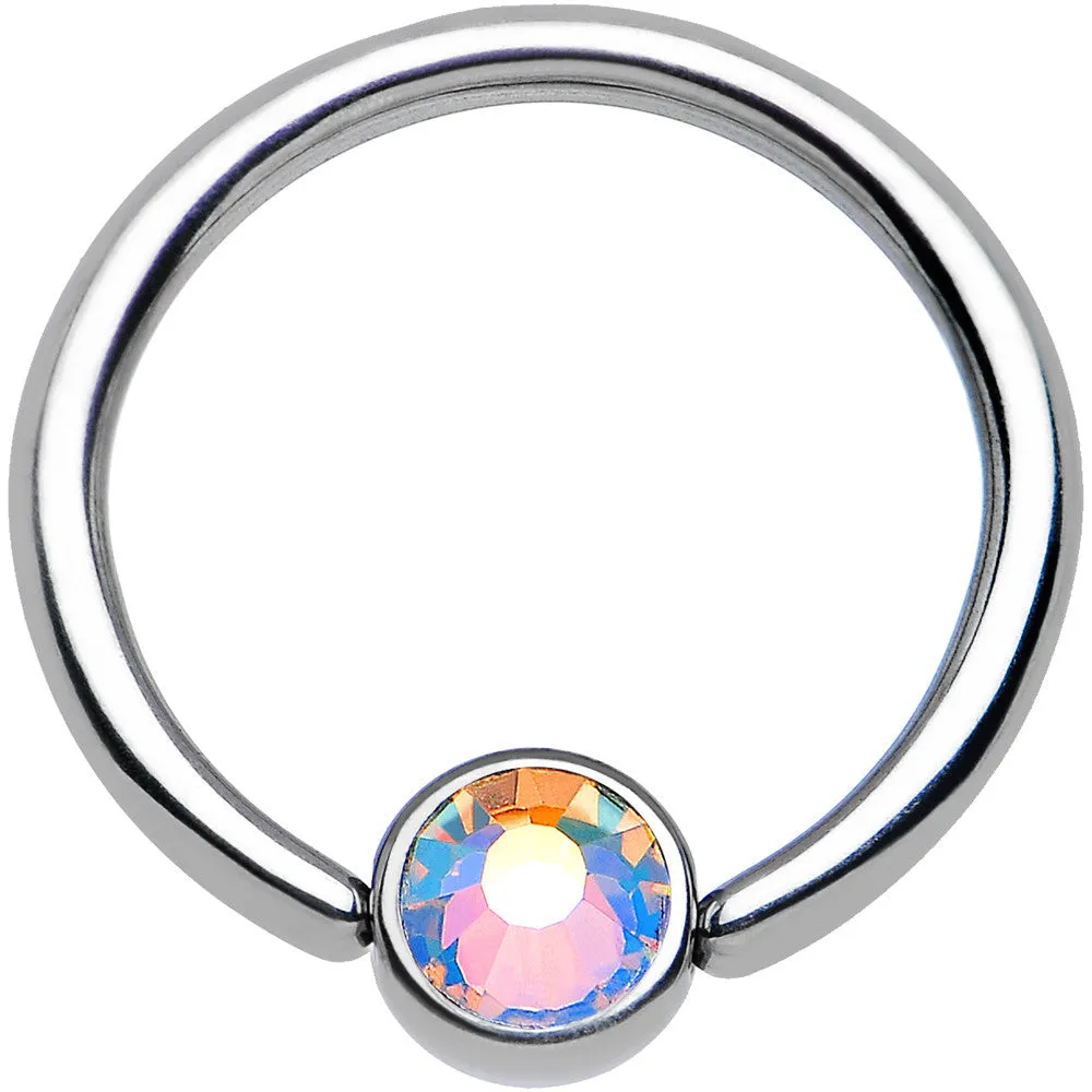 16 Gauge 3/8 Aurora Gem Disc Stainless Steel BCR Captive Ring
