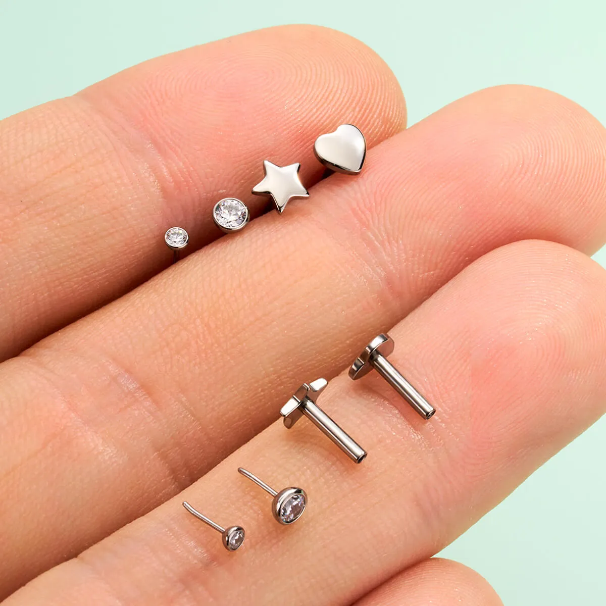 16G Threadless Bezel CZ Star Heart Flat Back Cartilage Stud Mantis Piercing Nose Jewelry