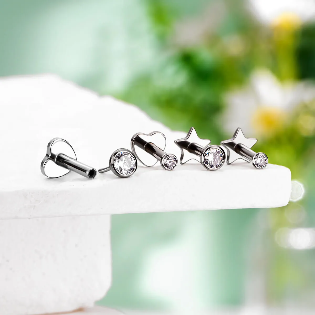 16G Threadless Bezel CZ Star Heart Flat Back Cartilage Stud Mantis Piercing Nose Jewelry