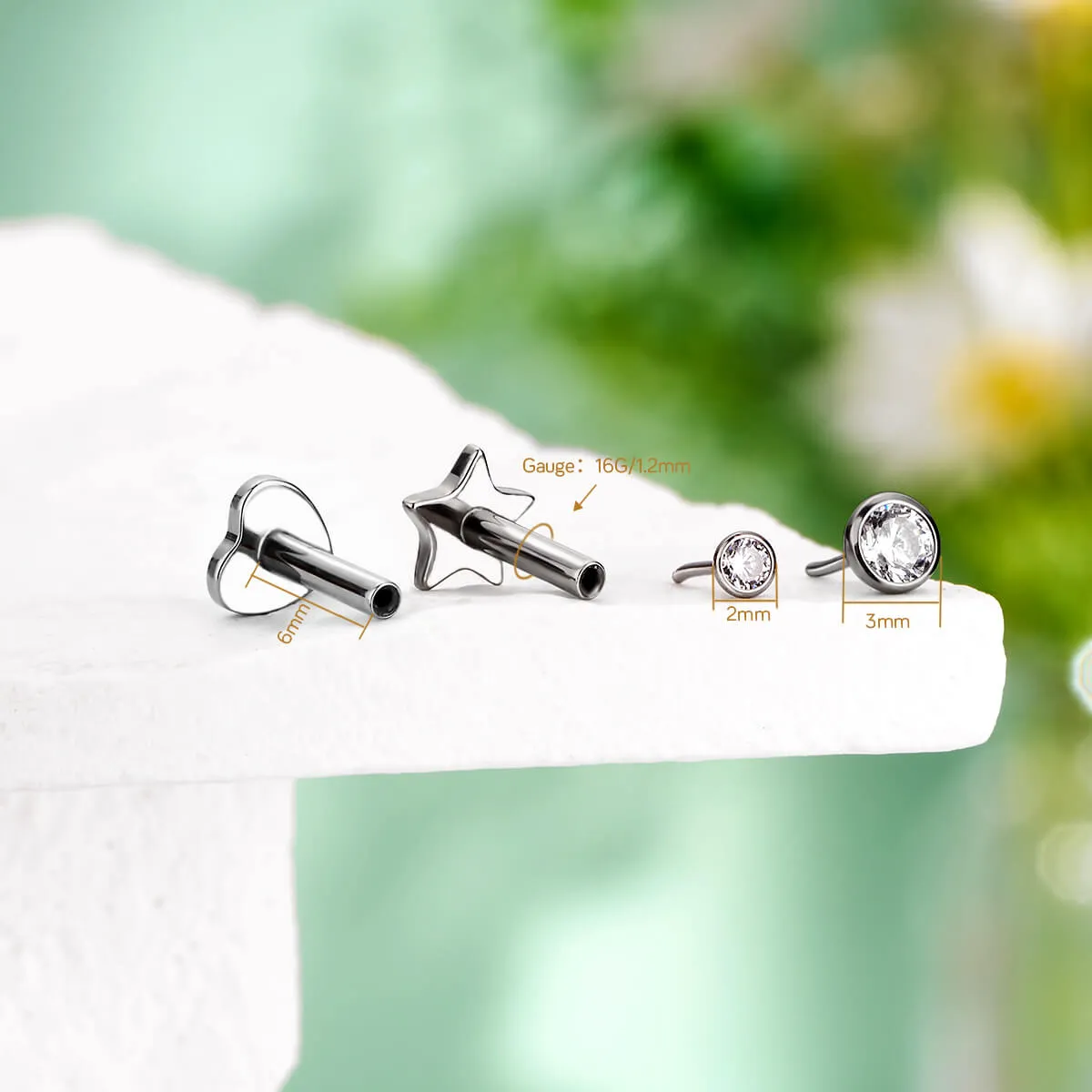 16G Threadless Bezel CZ Star Heart Flat Back Cartilage Stud Mantis Piercing Nose Jewelry