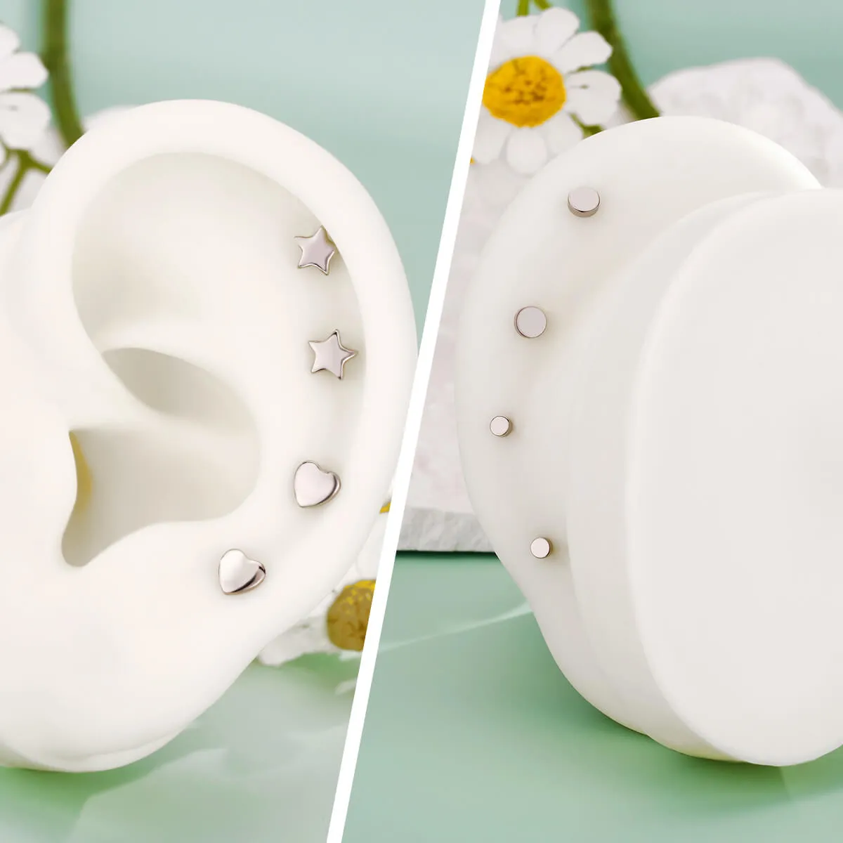 16G Titanium Threadless Disc Top Star Heart Flat Back Cartilage Mantis Piercing Stud