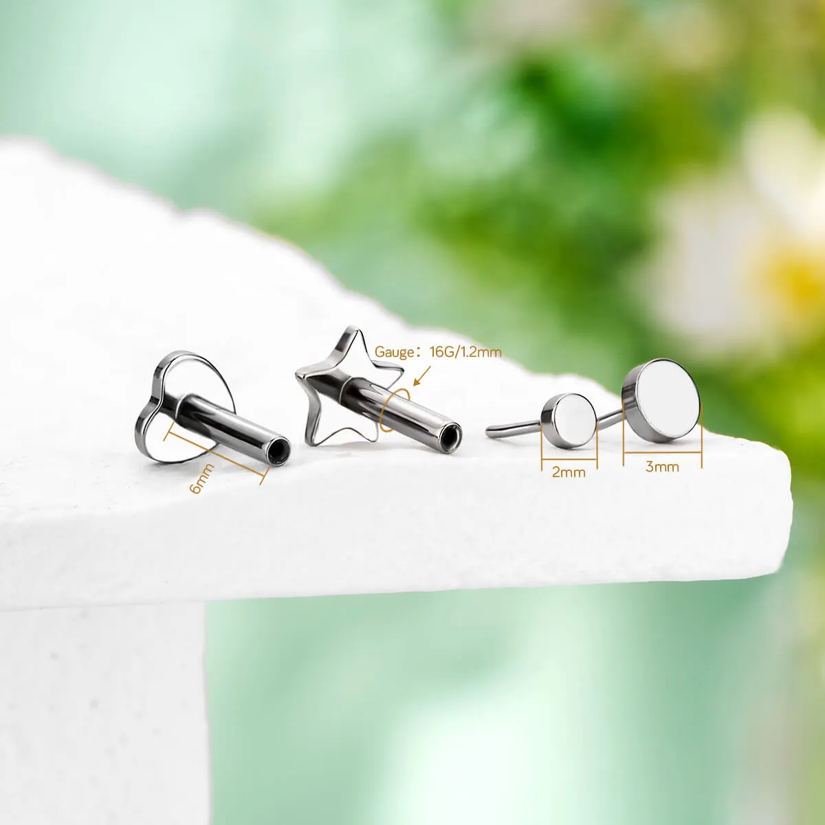 16G Titanium Threadless Disc Top Star Heart Flat Back Cartilage Mantis Piercing Stud