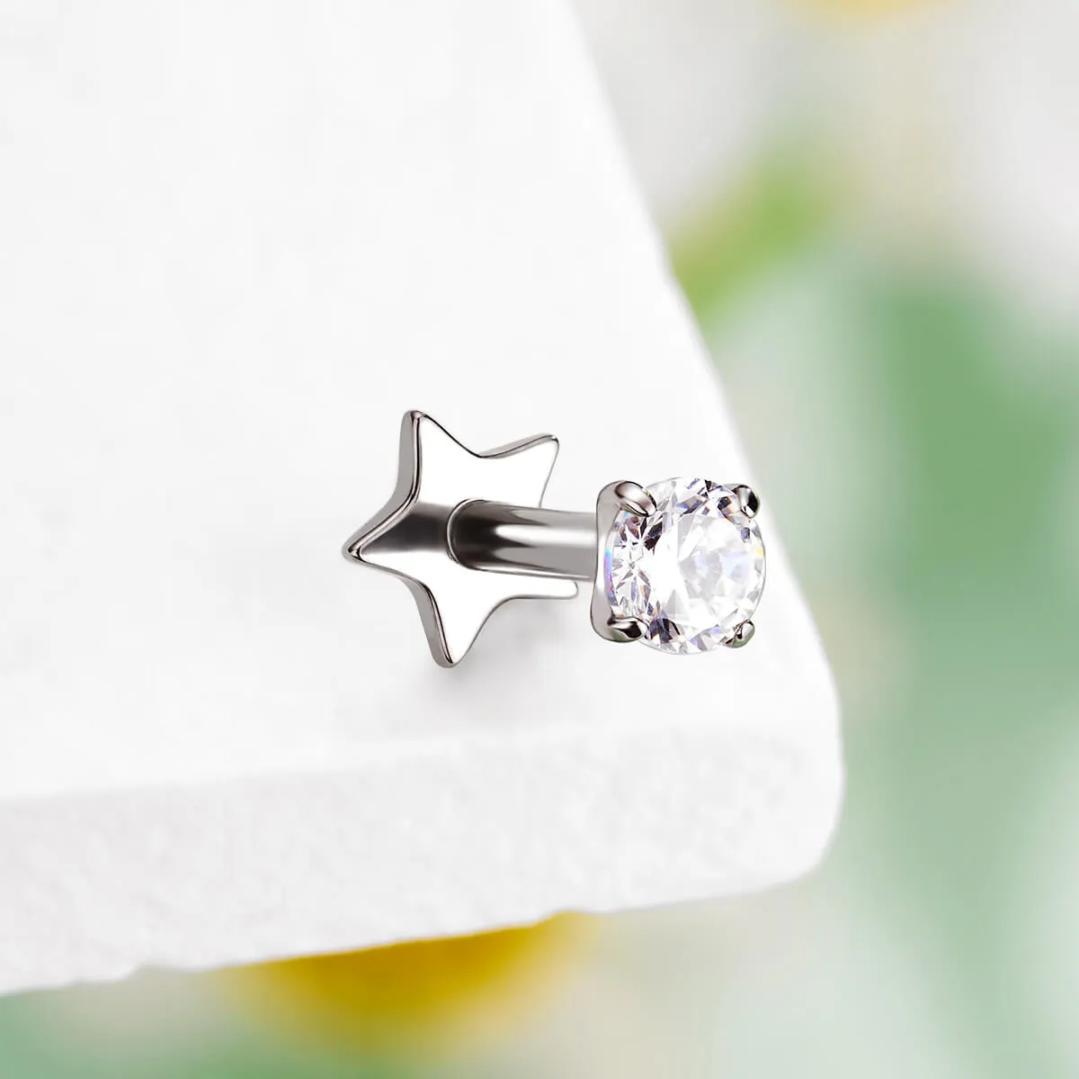 16G Titanium Threadless Prong CZ Star Heart Flat Back Cartilage Stud Mantis Piercing Stud