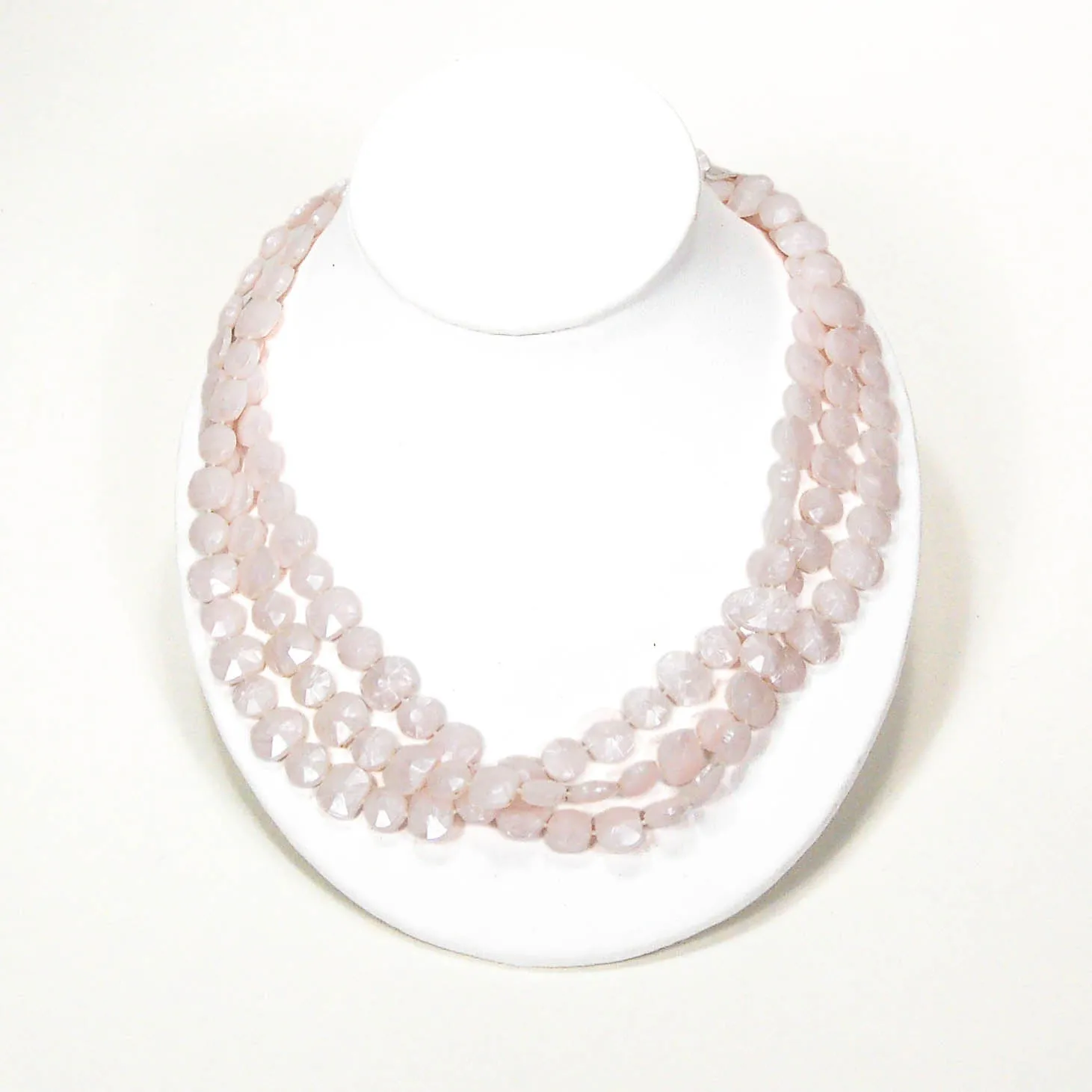 1960's Flat Faceted Pale Pink Bead Necklace