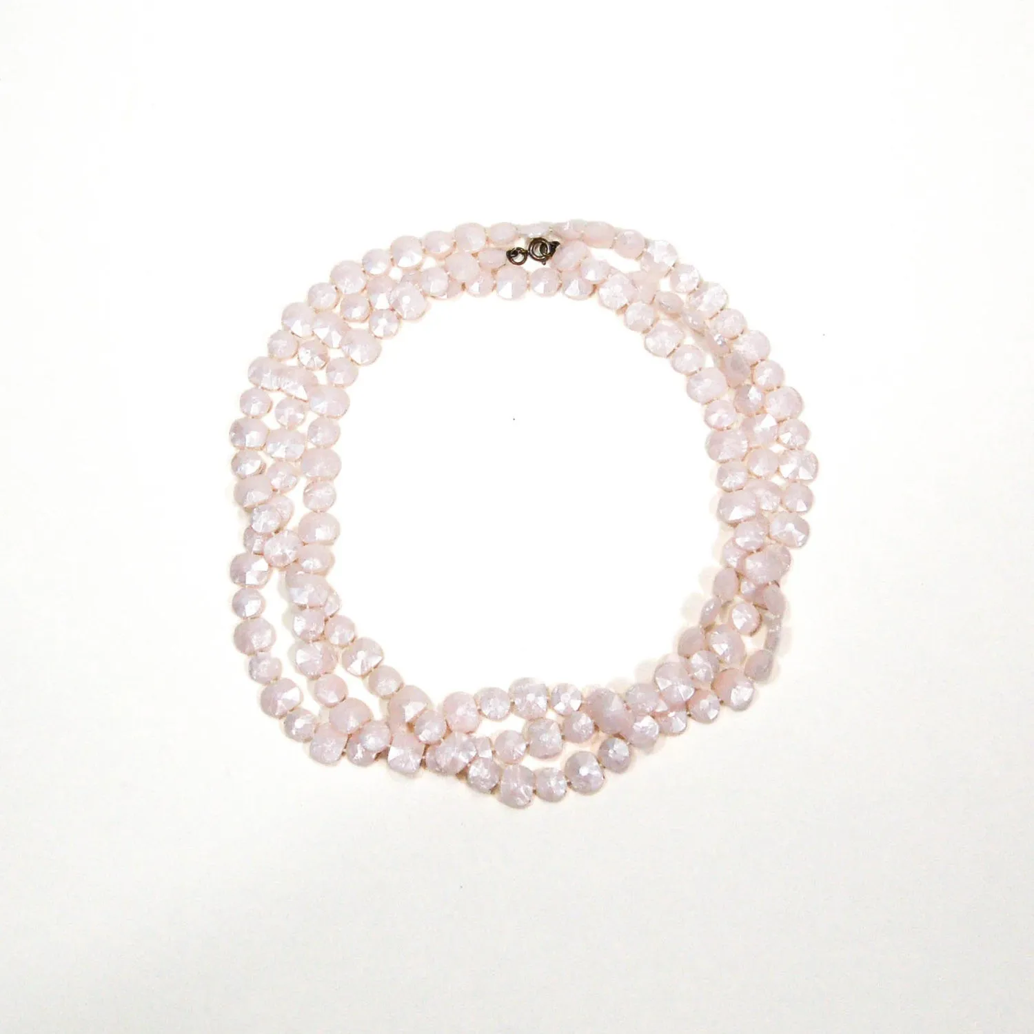 1960's Flat Faceted Pale Pink Bead Necklace