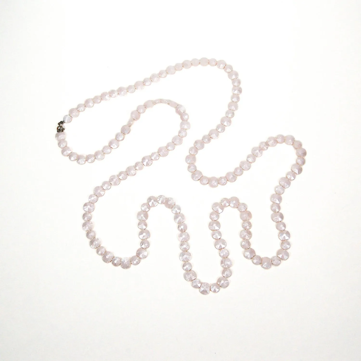 1960's Flat Faceted Pale Pink Bead Necklace