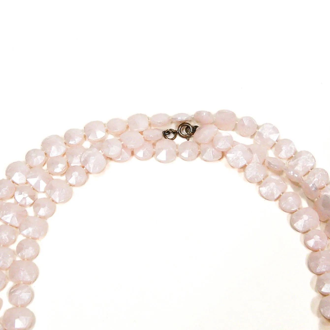 1960's Flat Faceted Pale Pink Bead Necklace