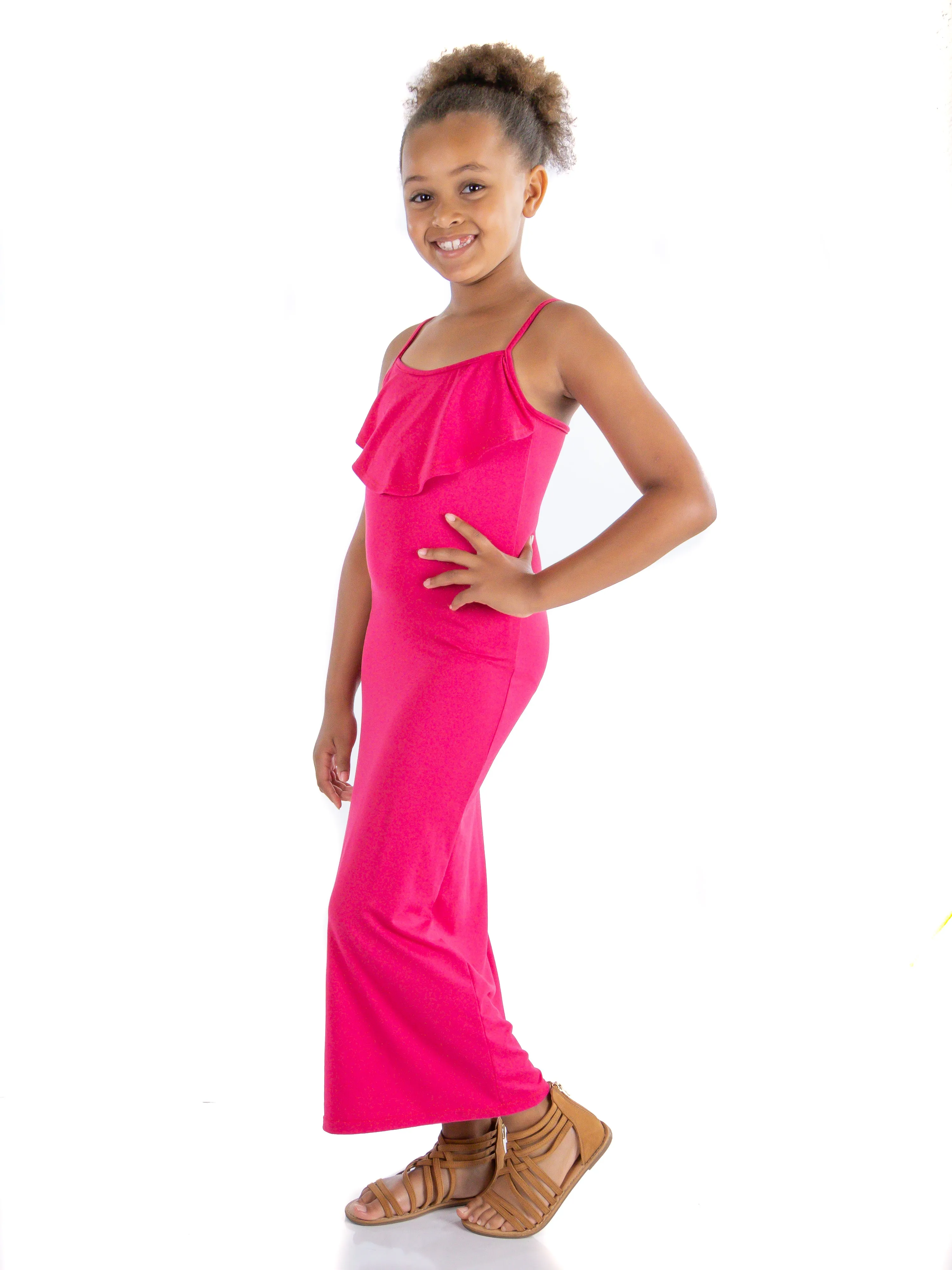 24seven Comfort Apparel Ruffle Spaghetti Strap Girls Maxi Dress