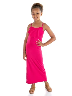 24seven Comfort Apparel Ruffle Spaghetti Strap Girls Maxi Dress