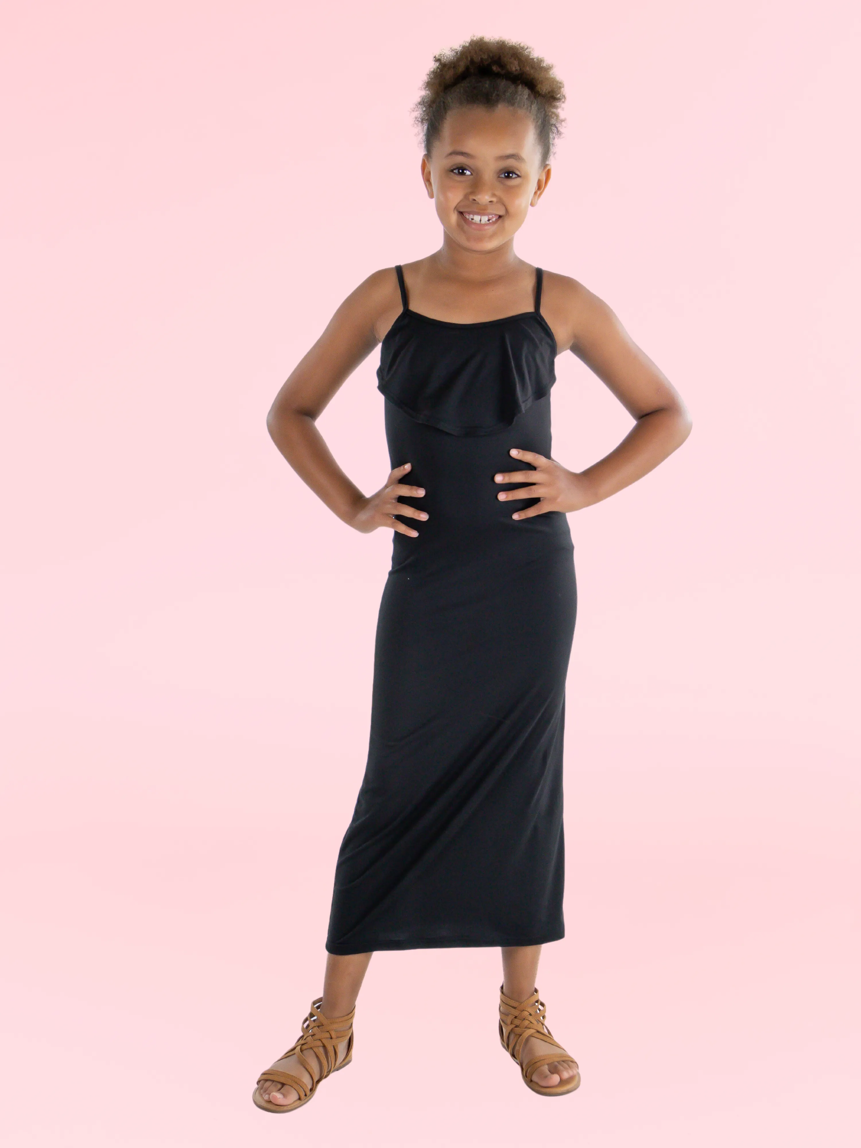 24seven Comfort Apparel Ruffle Spaghetti Strap Girls Maxi Dress