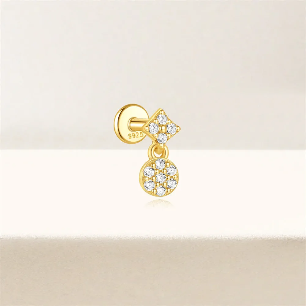 925 Silver Disc Drop Flat Back Earrings