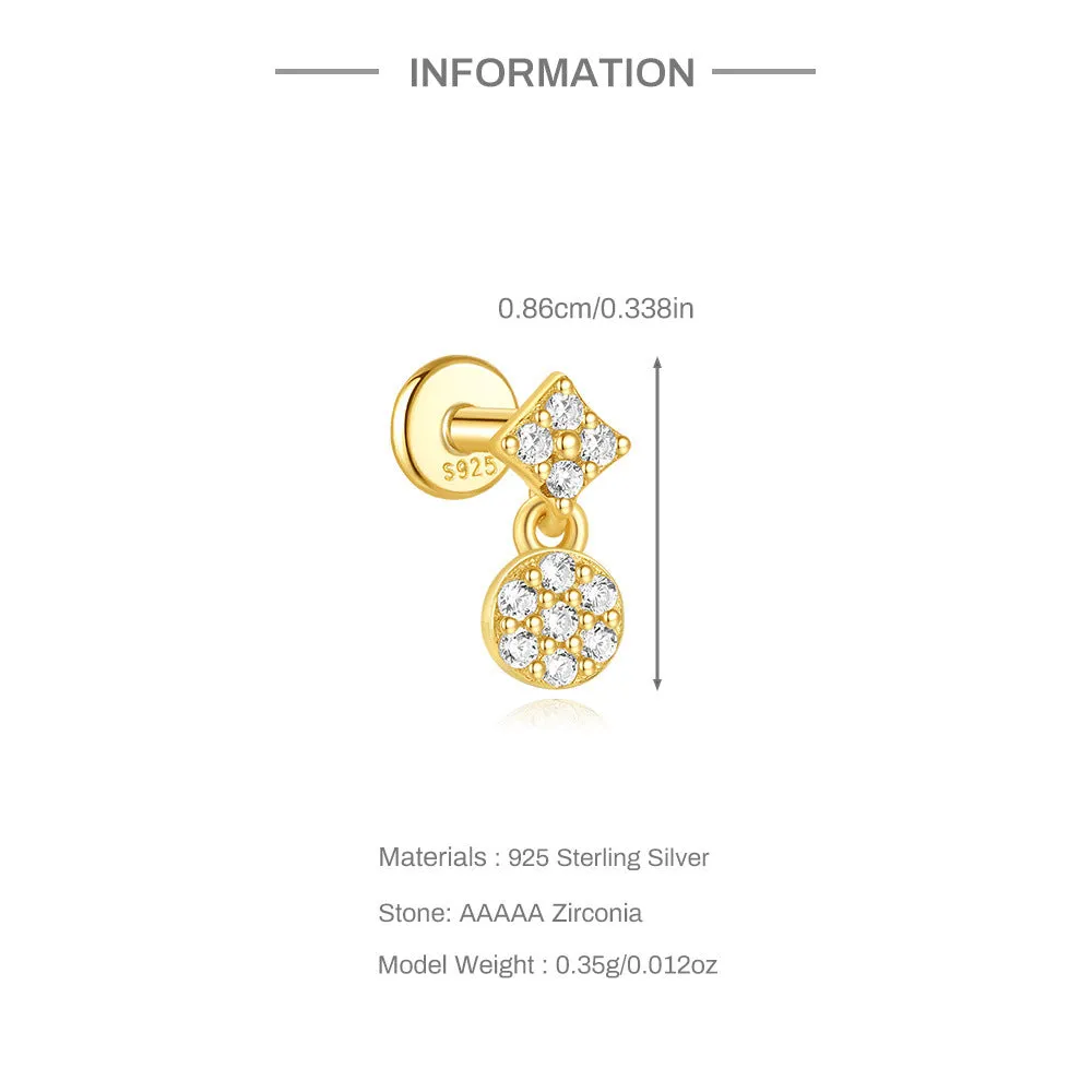 925 Silver Disc Drop Flat Back Earrings