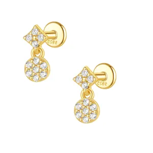 925 Silver Disc Drop Flat Back Earrings