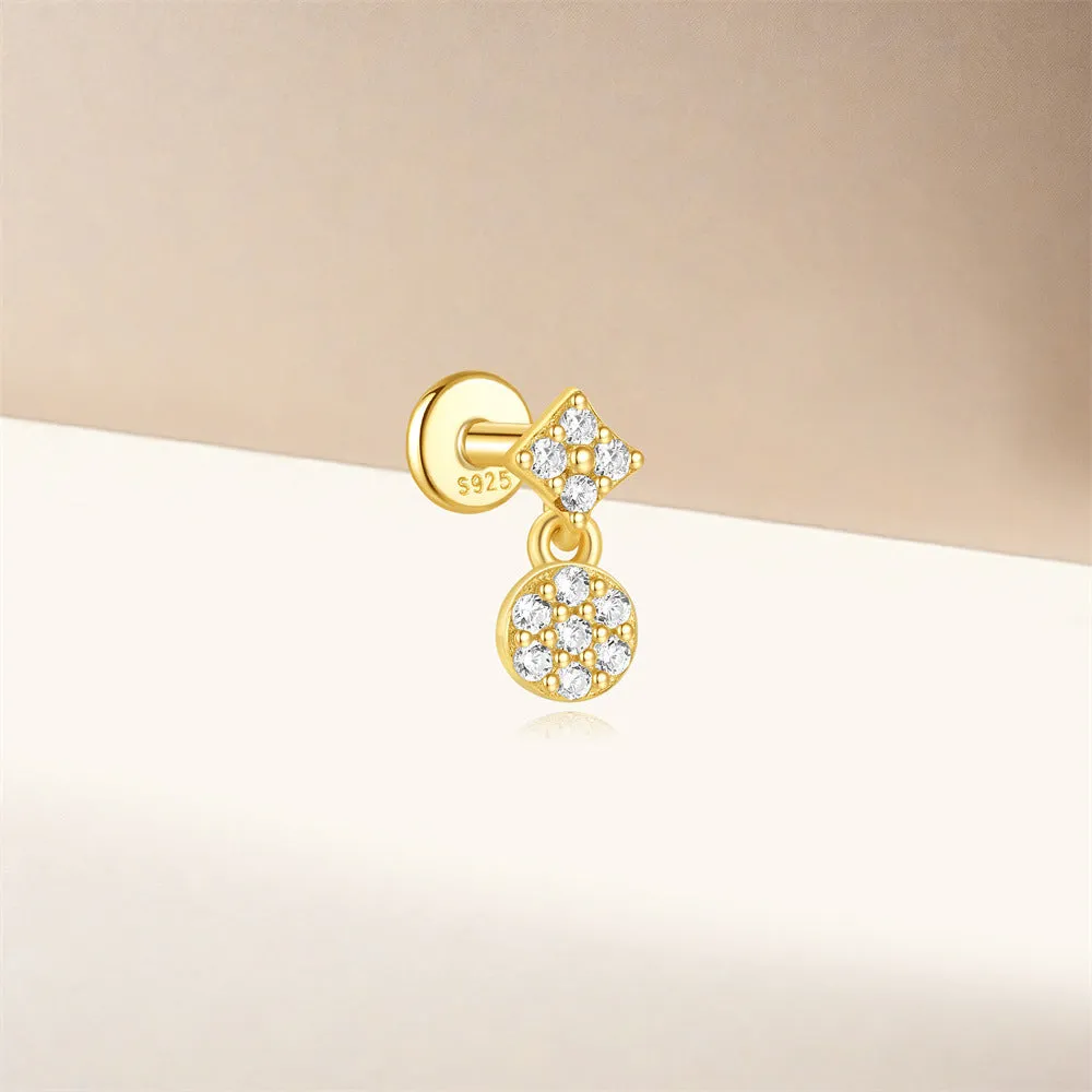 925 Silver Disc Drop Flat Back Earrings