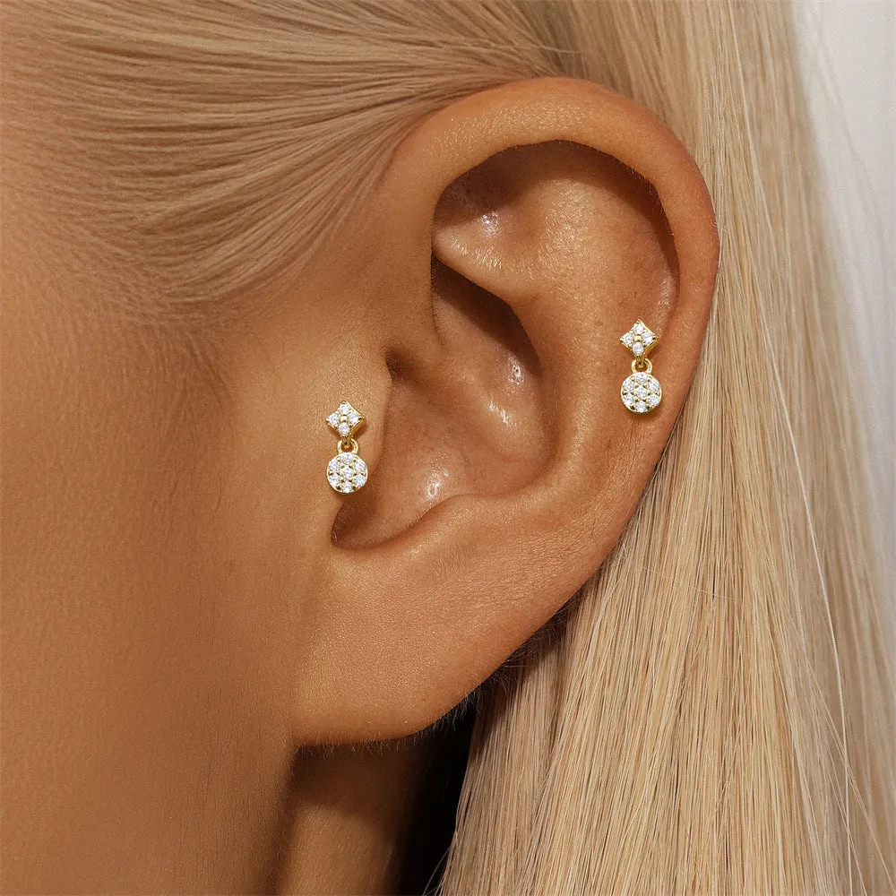 925 Silver Disc Drop Flat Back Earrings