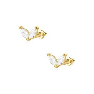 925 Silver Double Leaf Square CZ Diamond Front And Back Earring