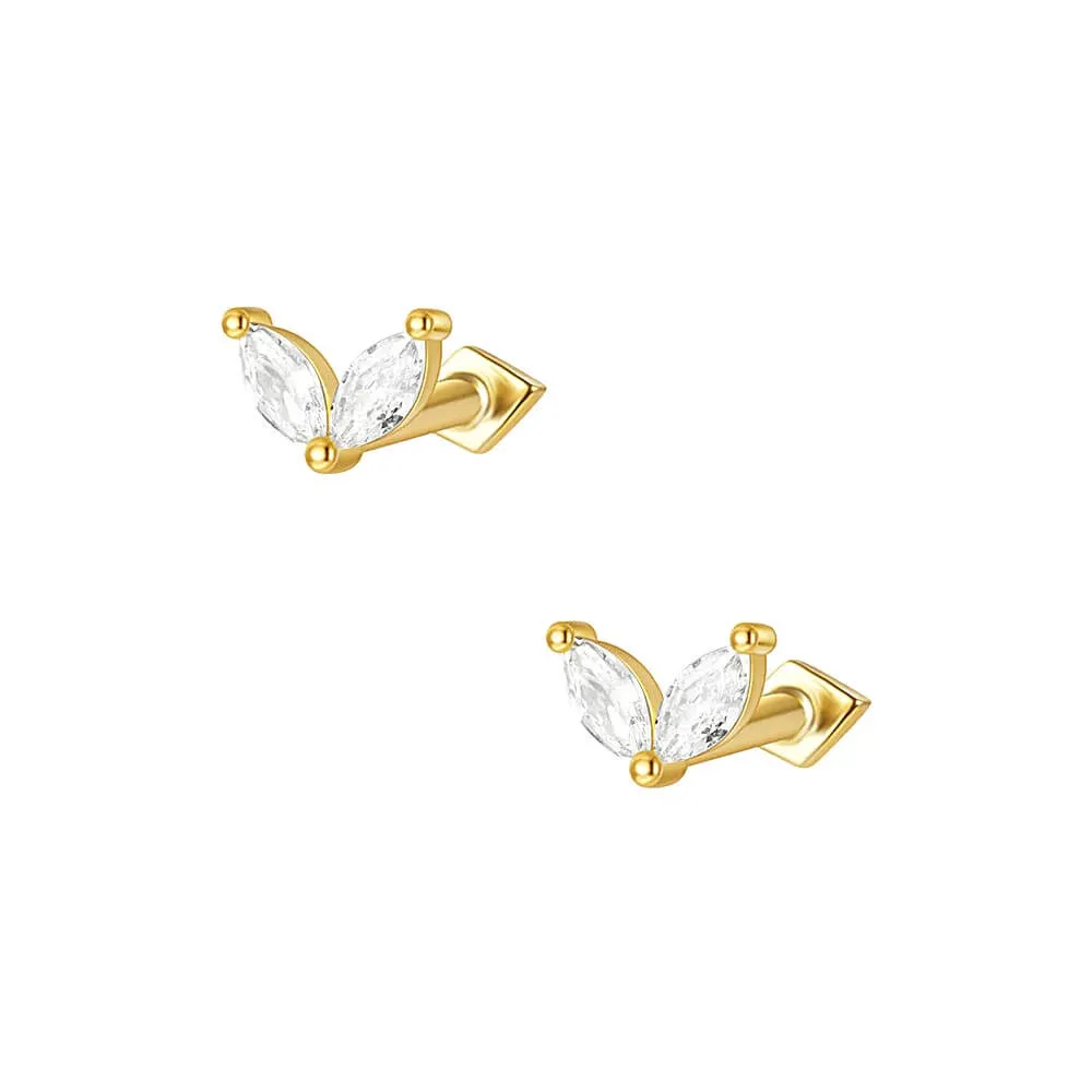 925 Silver Double Leaf Square CZ Diamond Front And Back Earring