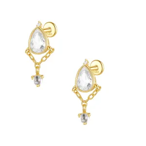925 Silver Large Drop Pendant CZ Diamond Flat Back Earrings