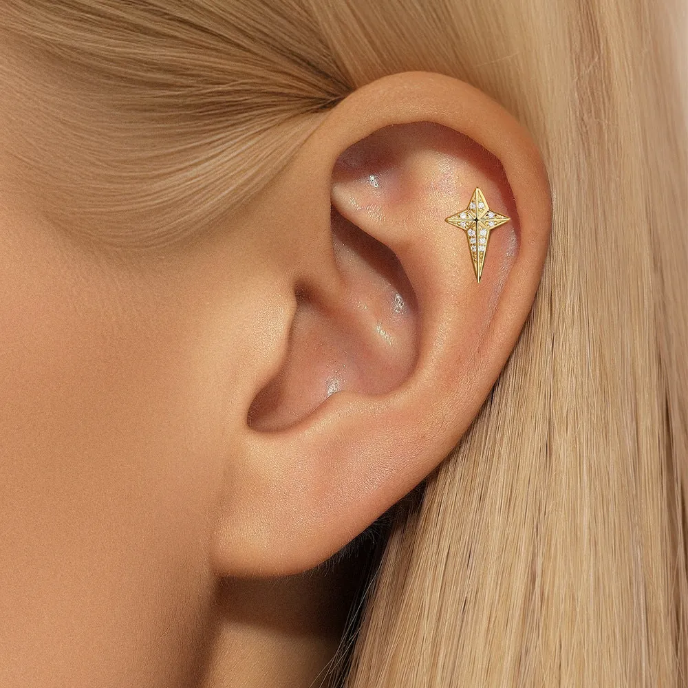 925 Silver Long Tail Star Flat Back Earrings