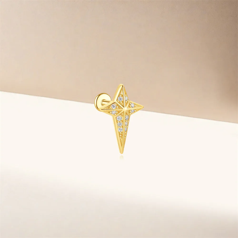 925 Silver Long Tail Star Flat Back Earrings
