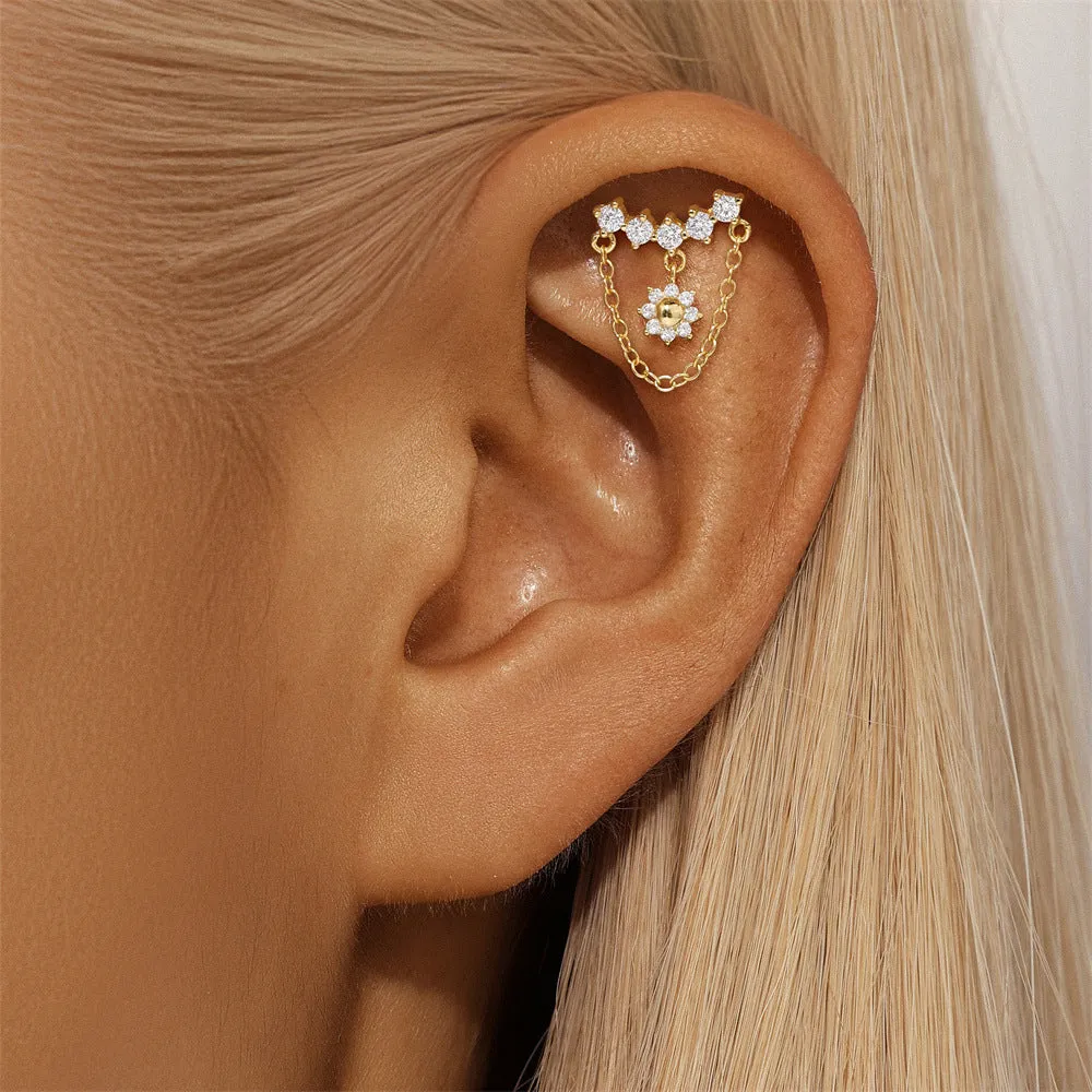925 Silver Round Drop Chain Flat Back Earrings