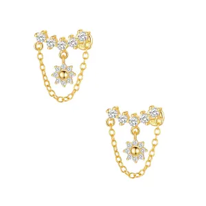 925 Silver Round Drop Chain Flat Back Earrings