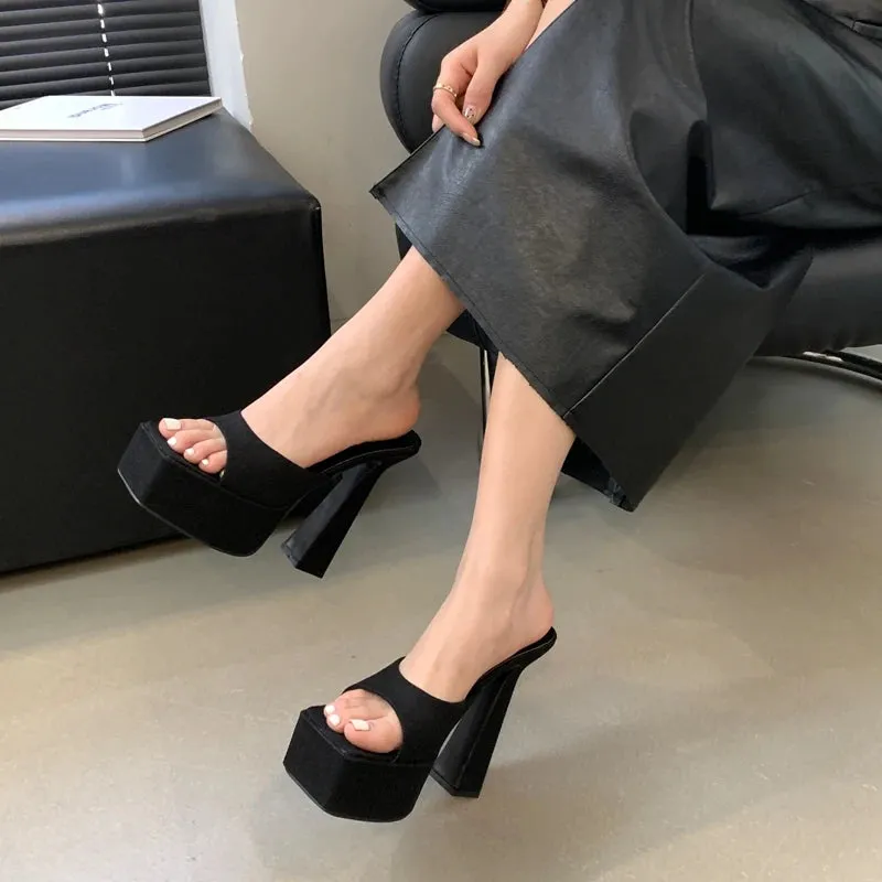 ADVBRIDGE  -  Blue Slippers 13cm Heeled Sandals Black Platform High Heels Summer Shoes Women  Ladies Chunky Slippers Fashion Sandalias Mujer