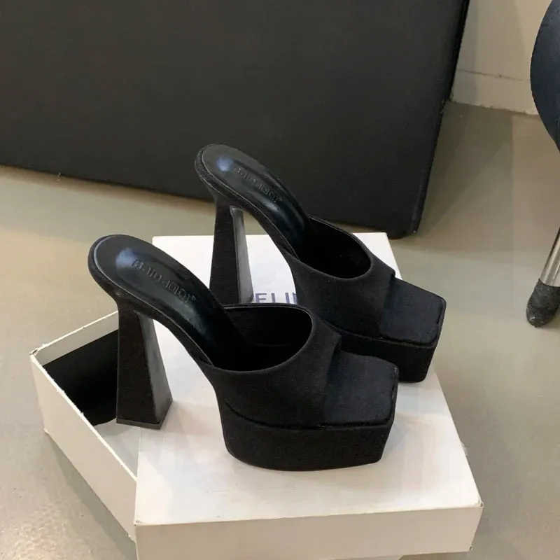 ADVBRIDGE  -  Blue Slippers 13cm Heeled Sandals Black Platform High Heels Summer Shoes Women  Ladies Chunky Slippers Fashion Sandalias Mujer