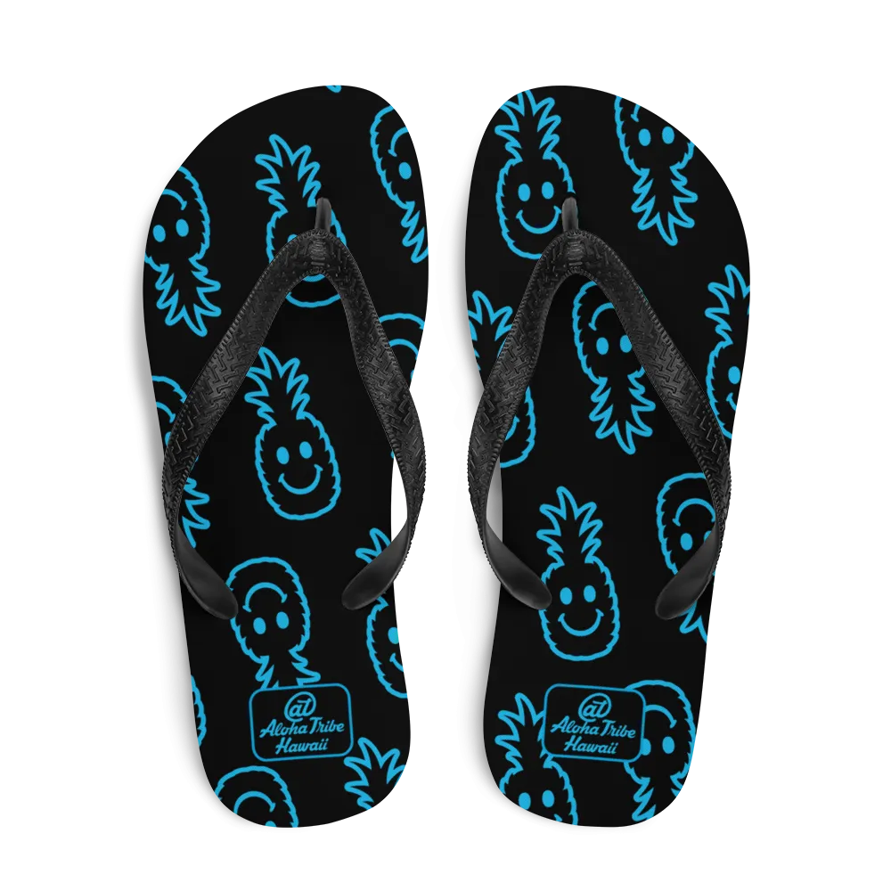 Aloha Tribe -Happy Pineapple- Black Flip-Flops